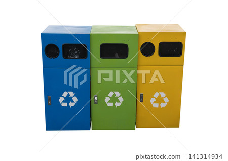 three colorful recycle bin isolated on white background (with clipping path) three colorful recycle bin isolated on white background (with clipping path) 141314934