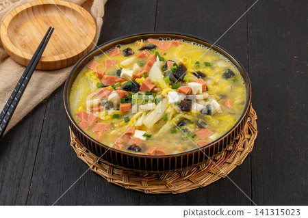 baby cabbage in superior broth with ham, century egg and salted egg yolk baby cabbage in superior broth with ham, century egg and salted egg yolk 141315023