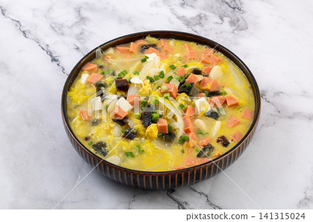 baby cabbage in superior broth with ham, century egg and salted egg yolk baby cabbage in superior broth with ham, century egg and salted egg yolk 141315024
