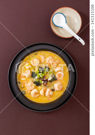 tender baby cabbage simmered in rich golden broth with prawns and century egg tender baby cabbage simmered in rich golden broth with prawns and century egg 141315106