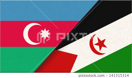 Double Flag of Azerbaijan and Western Sahara on Fabric Texture. Double Flag of Azerbaijan and Western Sahara on Fabric Texture. 141315314