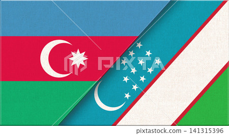 Double Flag of Azerbaijan and Uzbekistan on Fabric Texture 141315396
