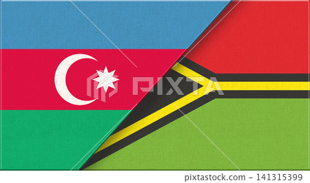 Double Flag of Azerbaijan and Vanuatu on Fabric Texture. 3D illustration 141315399