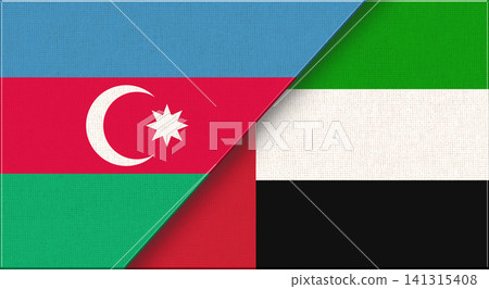 Double Flag of Azerbaijan and the United Arab Emirates on Fabric Texture 141315408