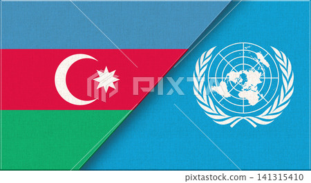 Double Flag of Azerbaijan and United Nations on Fabric Texture Double Flag of Azerbaijan and United Nations on Fabric Texture 141315410