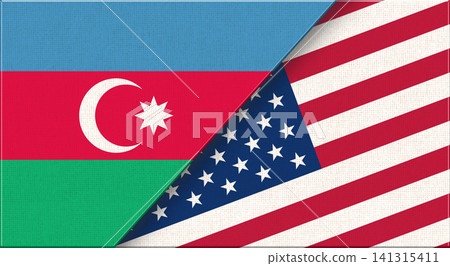 Double Flag of Azerbaijan and USA on Fabric Texture. 3D illustration Double Flag of Azerbaijan and USA on Fabric Texture. 3D illustration 141315411