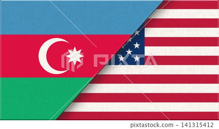 Double Flag of Azerbaijan and USA on Fabric Texture. 3D illustration Double Flag of Azerbaijan and USA on Fabric Texture. 3D illustration 141315412