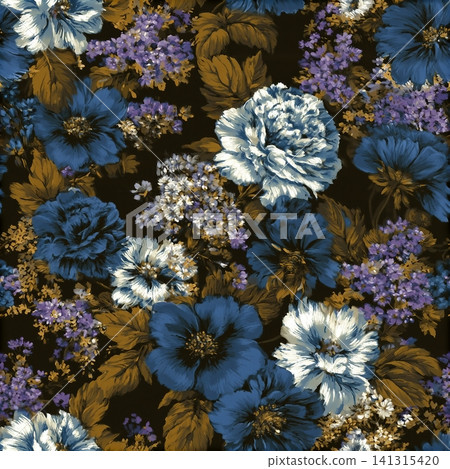 Big flowers pattern, upscale floral pattern. graphical textures floral, trendy colors pattern , flowers background with leaves. vector illustration,tropical,monochrome 141315420