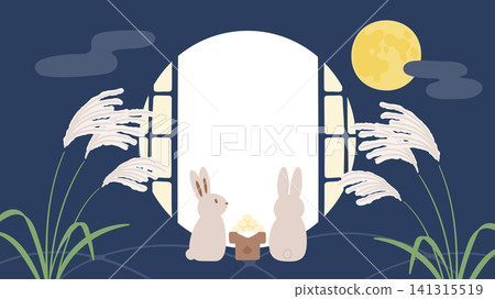Japanese-style background material for moon viewing/harvest festival (Tsukimi) - frame Japanese-style background material for moon viewing/harvest festival (Tsukimi) - frame 141315519