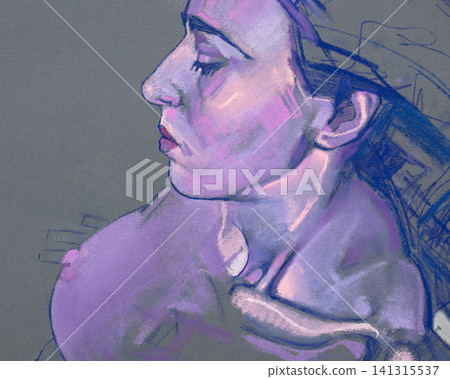 female portrait, pencil drawing illustration, sketch 141315537