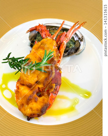 French cuisine: Lobster Thermidor and Sautéed Abalone French cuisine: Lobster Thermidor and Sautéed Abalone 141315615