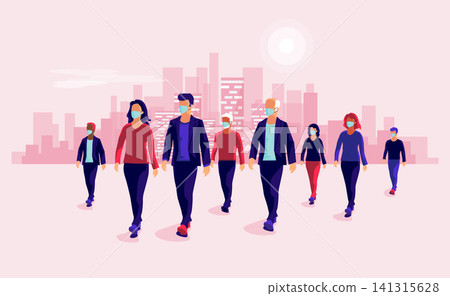 Group of People Wearing Protective Medical Face Mask Virus Pollution Protection. Group of People Wearing Protective Medical Face Mask Virus Pollution Protection. 141315628