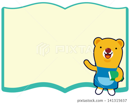 Book-shaped frame with cute bear character, reading message card background illustration. Book-shaped frame with cute bear character, reading message card background illustration. 141315637