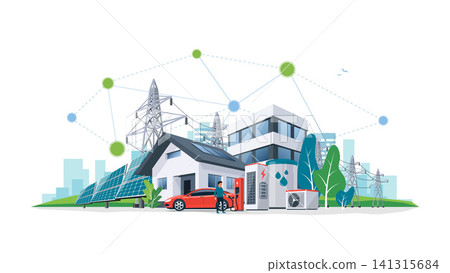Sustainable Renewable Energy Battery Storage Network House in City Sustainable Renewable Energy Battery Storage Network House in City 141315684