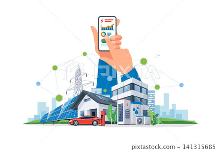 Smartphone with renewable electricity storage energy control usage monitoring app. 141315685