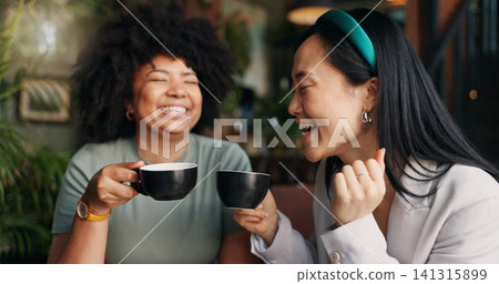 People, friends and laughing with coffee at cafe for funny joke, discussion or break together. Happy group smile enjoying fun conversation with beverage, croissant or cup of tea at indoor restaurant People, friends and laughing with coffee at cafe for funny joke, discussion or break together. Happy group smile enjoying fun conversation with beverage, croissant or cup of tea at indoor restaurant 141315899