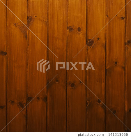 A square background image of a vertically paneled wall made of varnished wood with a reddish-brown grain and knots. A square background image of a vertically paneled wall made of varnished wood with a reddish-brown grain and knots. 141315966