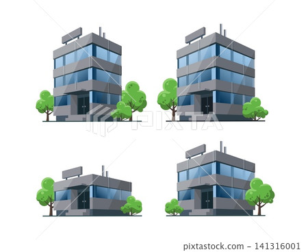 Four isolated business office vector building illustrations icons in perspective view Four isolated business office vector building illustrations icons in perspective view 141316001