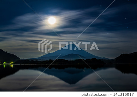 Mount Fuji illuminated by moonlight from Lake Shoji in June Mount Fuji illuminated by moonlight from Lake Shoji in June 141316017