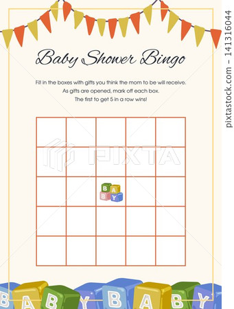 Baby shower bingo game template with alphabet blocks and blank grid Baby shower bingo game template with alphabet blocks and blank grid 141316044