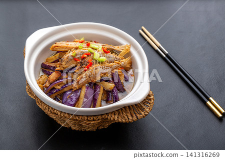 traditional Cantonese Braised Eggplant with Salted Fish and Savory Sauce traditional Cantonese Braised Eggplant with Salted Fish and Savory Sauce 141316269