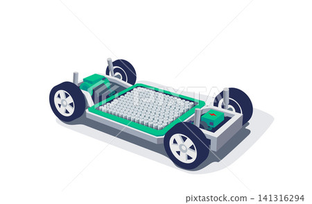 Electric car chassis with high energy battery cells pack modular platform. Electric car chassis with high energy battery cells pack modular platform. 141316294