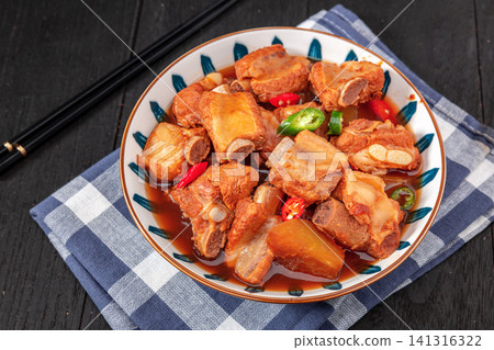 chinese Braised Pork Ribs Hong Shao Style with Chili Peppers and Rich Gravy chinese Braised Pork Ribs Hong Shao Style with Chili Peppers and Rich Gravy 141316322