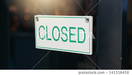 Coffee shop, closed sign and front door for notice on board, information and guide for news at store. Poster, window and message at storefront in closeup at small business, cafeteria and restaurant Coffee shop, closed sign and front door for notice on board, information and guide for news at store. Poster, window and message at storefront in closeup at small business, cafeteria and restaurant 141316458