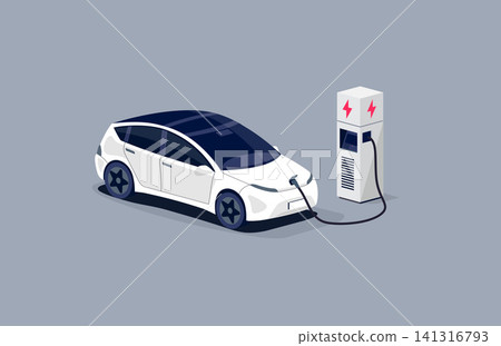 Modern Electric Car Charging Parking at the Charger Station Modern Electric Car Charging Parking at the Charger Station 141316793