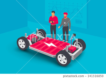 Automobile Engineers Working on Electric Car Battery Module Platform Chassis Automobile Engineers Working on Electric Car Battery Module Platform Chassis 141316850