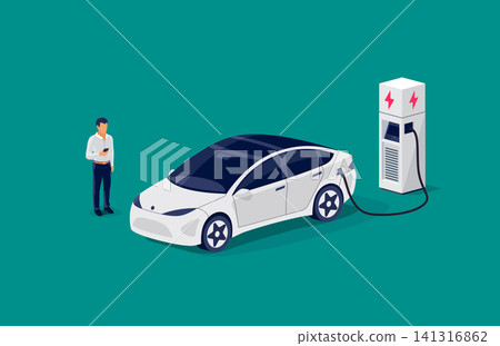 Modern Electric Car Charging Parking at the Charger Station Modern Electric Car Charging Parking at the Charger Station 141316862