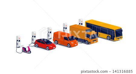 Company electric cars fleet charging on charger station Company electric cars fleet charging on charger station 141316885