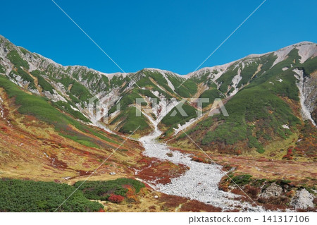 立山山脈的秋葉和湛藍的天空。 141317106