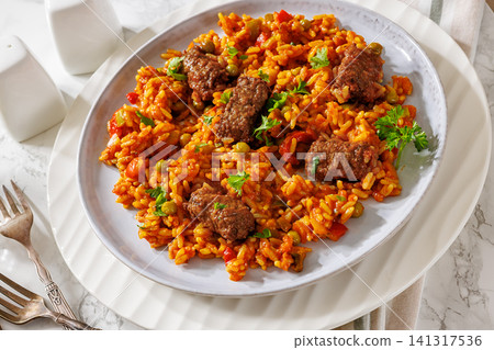 Balkan Rice Pilaf with Savory Minced Sausages Balkan Rice Pilaf with Savory Minced Sausages 141317536