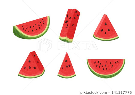 Sliced ripe watermelon. Red sweet watermelon slices with black seeds Sliced ripe watermelon. Red sweet watermelon slices with black seeds 141317776