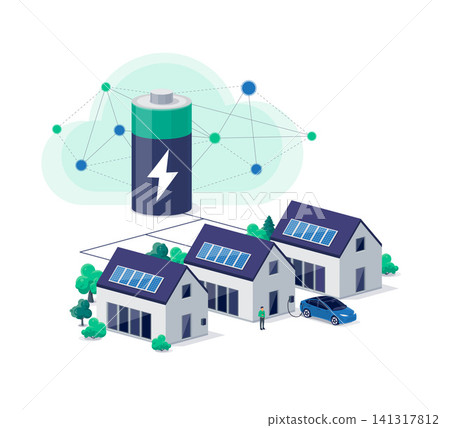 Home virtual power plant with battery energy storage and solar panels and electric car charging Home virtual power plant with battery energy storage and solar panels and electric car charging 141317812