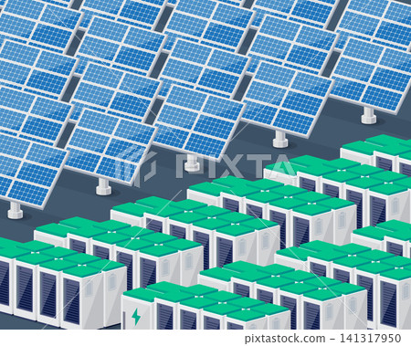 Renewable solar power station with battery electricity energy storage concept Renewable solar power station with battery electricity energy storage concept 141317950
