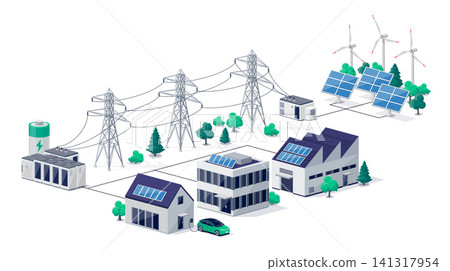 Power renewabale energy electricity grid with solar buildings distribution Power renewabale energy electricity grid with solar buildings distribution 141317954