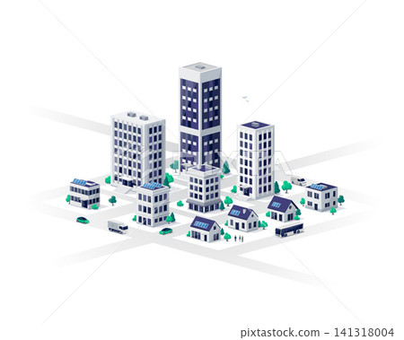 Smart sustainable city office residential buildings illustration 141318004