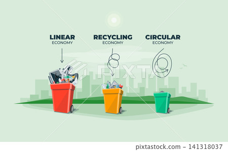 Linear, recycling, circular economy waste management Linear, recycling, circular economy waste management 141318037