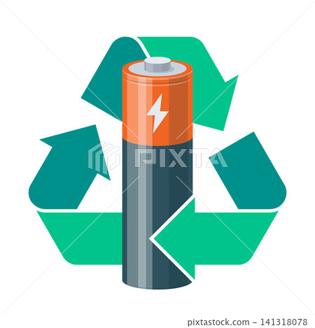 Used battery with recycling symbol Used battery with recycling symbol 141318078
