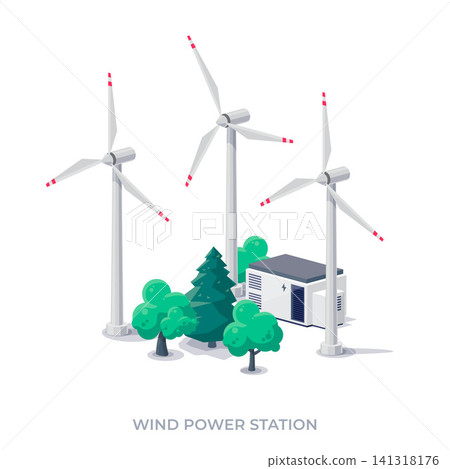 Wind turbines power plant station renewable energy 141318176