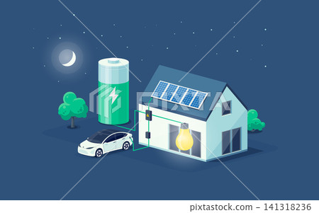 Nigh home electricity scheme with battery energy storage and electric car charging Nigh home electricity scheme with battery energy storage and electric car charging 141318236