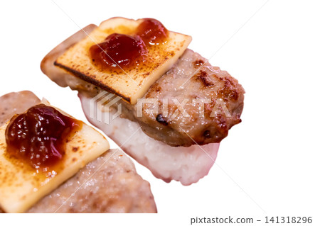 Top view of Hamburg cheese with rice, focus selective Top view of Hamburg cheese with rice, focus selective 141318296