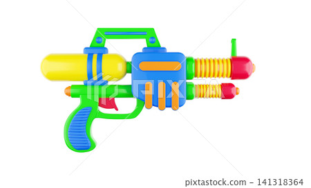 Vibrant Plastic Water Gun Toy for Kids Summer Activities, High-Quality 3D Render Isolated Asset Vibrant Plastic Water Gun Toy for Kids Summer Activities, High-Quality 3D Render Isolated Asset 141318364