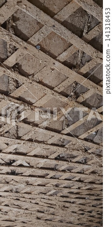 Wooden ceiling in an old house. Repair of an old ceiling. Wooden ceiling in an old house. Repair of an old ceiling. 141318453