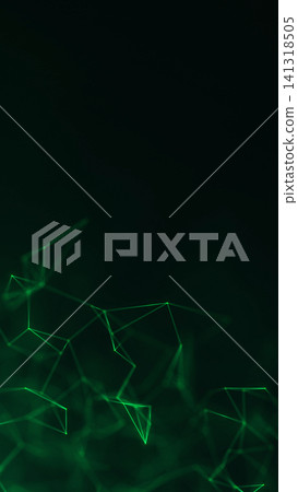 Vertical green polygon network on dark background, abstract tech connections with copy space for data and cybersecurity design. Vertical green polygon network on dark background, abstract tech connections with copy space for data and cybersecurity design. 141318505