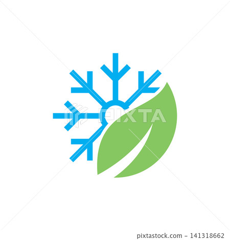 snowflake icon and green leaf snowflake icon and green leaf 141318662