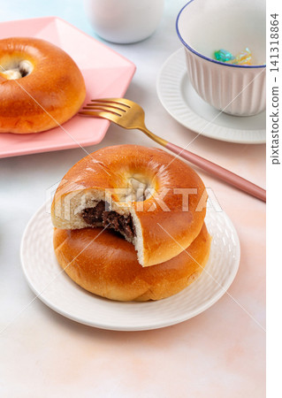 soft sweet red bean paste bun ring shaped anpan bread pastry soft sweet red bean paste bun ring shaped anpan bread pastry 141318864