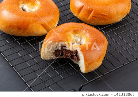 soft sweet red bean paste bun ring shaped anpan bread pastry 141318865